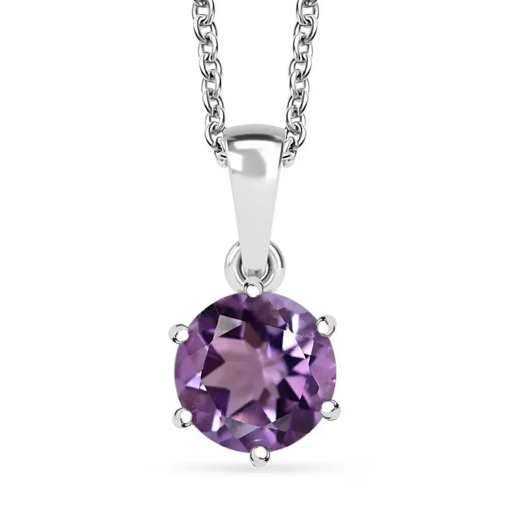 Rose De France Amethyst 1.90 ctw Pendant Silver Necklace Round Cut New